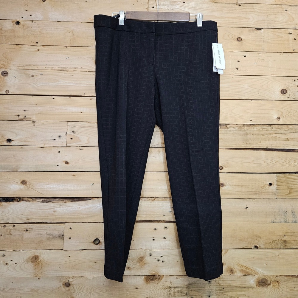 Amanda + Chelsea Alex Pant 14P Black Windowpane Grid Modern Fit Ankle NEW